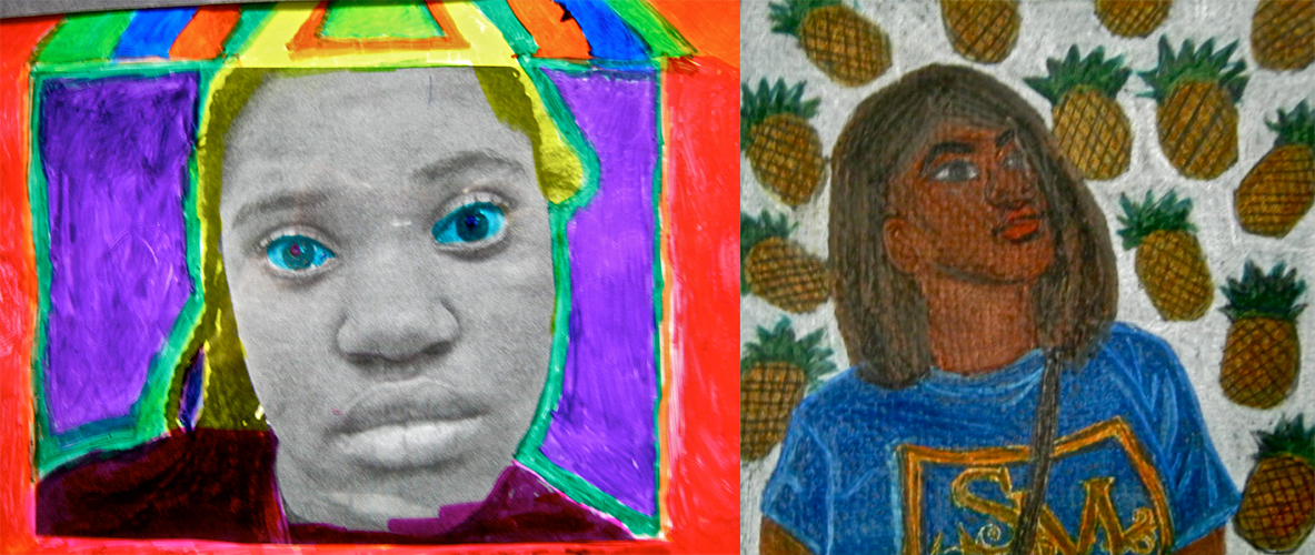 7th grade students used photos and transparencies to create self-portraits